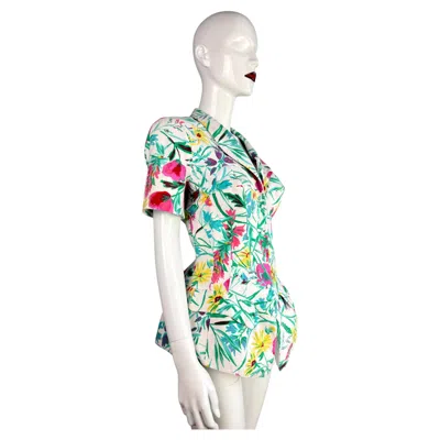 Pre-owned Mugler Thierry  Cruise 1995 Sculptural Short Sleeve Floral Print Jacket In Gray