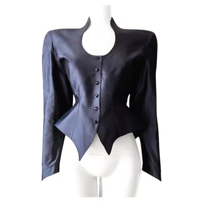 Pre-owned Mugler Thierry  Dramatic Sculputral Silk Skirtsuit Jacket Skirt Suit In Black