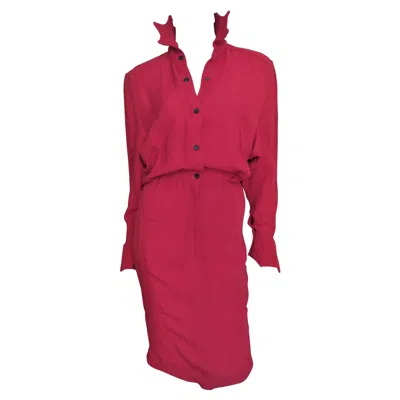 Pre-owned Mugler Thierry  Dress With Pointed Collar And Cuffs 1980s In Red