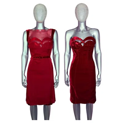 Pre-owned Mugler Thierry  Edition Fall 1998 Reissue Red Velvet Dress With Slip And Belt