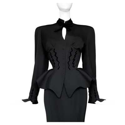 Pre-owned Mugler Thierry  Fall 1992 Black Runway Lightning Bold Suit Jacket Skirt