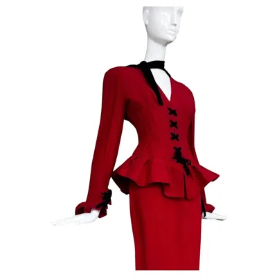 Pre-owned Mugler Thierry  Fall 1992 Red Runway Suit Jacket Skirt Museum Worthy