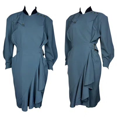 Pre-owned Mugler Thierry  F/w 1986 “les Milteuses” Millitary Coat Dress In Blue