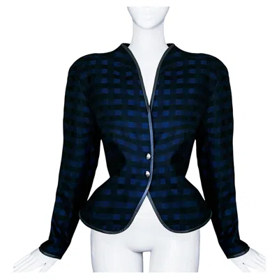 Pre-owned Mugler Thierry  Fw 1990 Sculptural Jacket Wool Plaid Dramatic Silhouette In Black