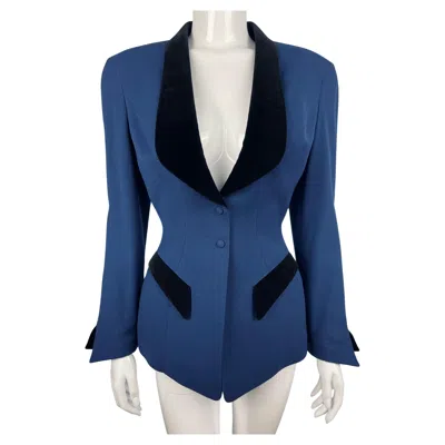 Pre-owned Mugler Thierry  Fw 1992 Blue Smoking Jacket Velvet Details