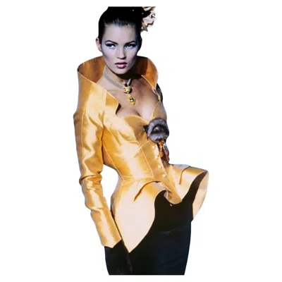 Pre-owned Mugler Thierry  Fw 1995 Gold Silk Runway Jacket Seen On Kate Moss In Green