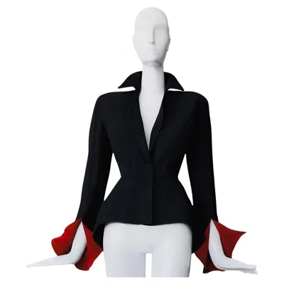 Pre-owned Mugler Thierry  Fw 1997 Black Jacket With Dramatic Red Velvet Sleeves