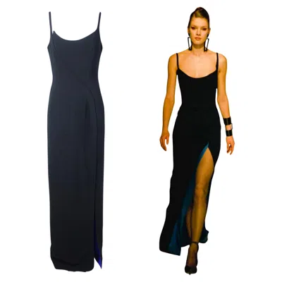Pre-owned Mugler Thierry  F/w 1999 Blue Lining High Slit Noir Gown