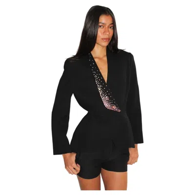 Pre-owned Mugler Thierry  F/w 1999 Runway Swarovski Crystal Jewelled Lapel Hourglass Blazer In Black