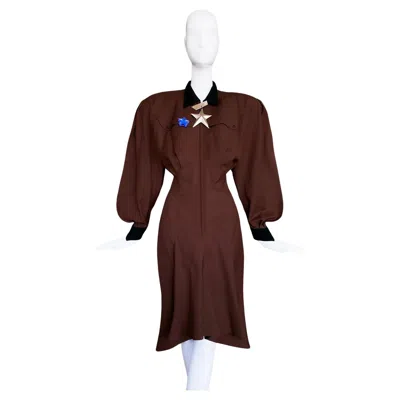 Pre-owned Mugler Thierry  Fw1987 Les Militeuses Archival Dramatic Wool Dress In Black