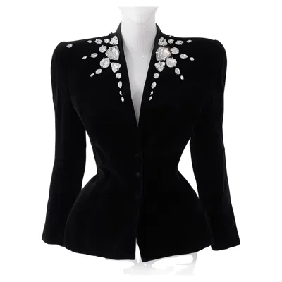 Pre-owned Mugler Thierry  Glam Jacket Crystal Black Velvet Rhinestone 1998