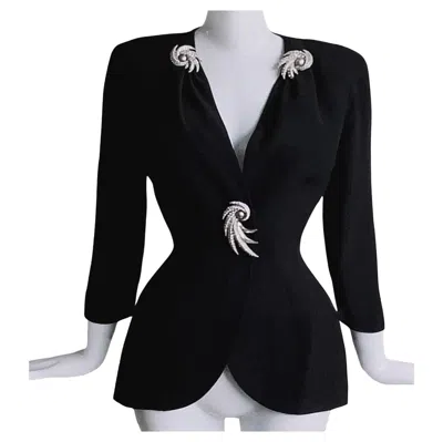 Pre-owned Mugler Thierry  Glam Jacket Shooting Star Crystal Glam Black Dramatic Sculptural