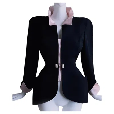 Pre-owned Mugler Thierry  Gorgeous Jacket Black Drama Collar Jewel Pearl Fw1996