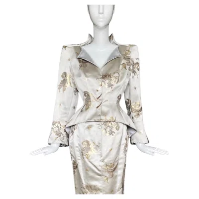 Pre-owned Mugler Thierry  Holy Grail Fw 1997 Rare Silk Suit Gold Jacket Skirt In Gray