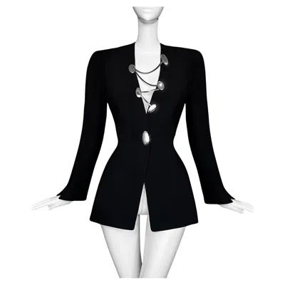 Pre-owned Mugler Thierry  Iconic Silver Chrome Metal Chain Black Jacket Ss 1999