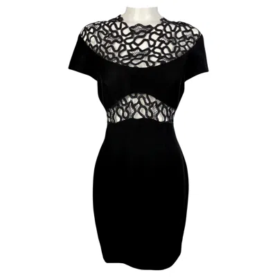 Pre-owned Mugler Thierry  Lace Insert Black Midi Dress