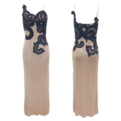 Pre-owned Mugler Thierry  Late 1990s Soft Mocha Lace Gown In Brown