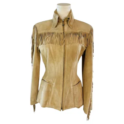 Pre-owned Mugler Thierry  �les Cowboys� 1992 Suede Fringe Sculptured Jacket In Brown