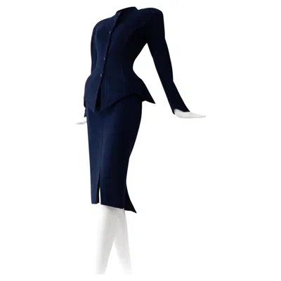 Pre-owned Mugler Thierry  Rare Dramatic Suit Skirtsuit Silhouette Wool Blazer Skirt 80s In Black