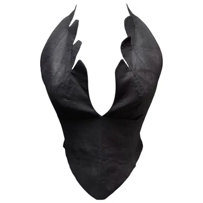 Pre-owned Mugler Thierry  Sculptural Black Halter Bustier Corset Top