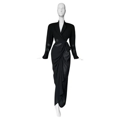 Pre-owned Mugler Thierry  Sculptural Ensemble 1992 Semi Sheer Black Suit Jacket And Skirt