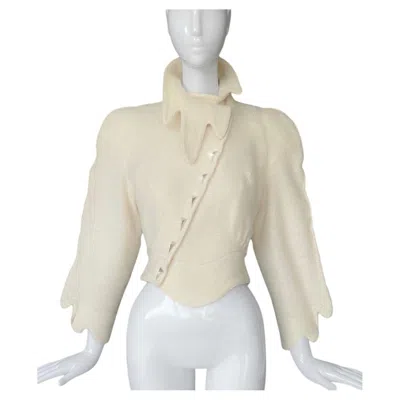 Pre-owned Mugler Thierry  Sculptural Scallop Cop Jacket In Beige