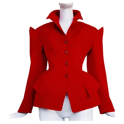 Pre-owned Mugler Thierry  Scuptural Jacket Fw 1995 Architecture Collection Metal Buttons In Red
