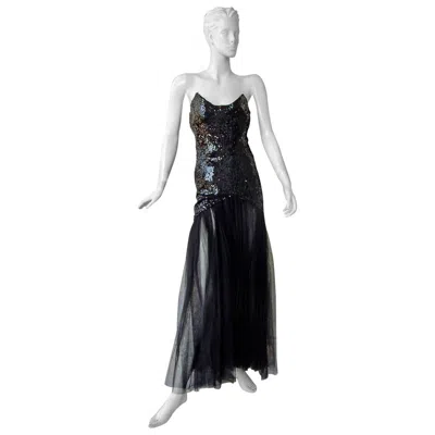 Pre-owned Mugler Thierry  "solo In The Spotlight" Beaded Tulle Mermaid Dress Gown Rare In Black