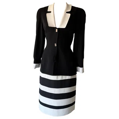Pre-owned Mugler Thierry  Spring Summer 1994 Black And White Structured Skirt Suit