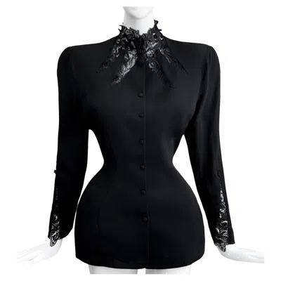 Pre-owned Mugler Thierry  Ss 1991 Sexy Black Jacket Cutout Lace