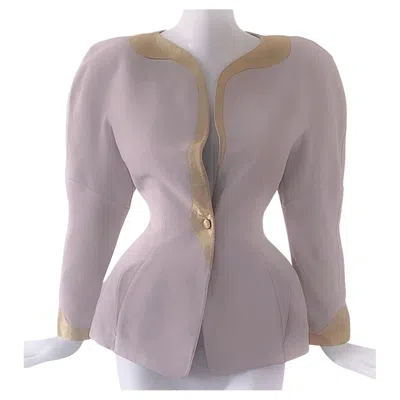 Pre-owned Mugler Thierry  Ss 1992 Gold Metallic Details Fitted Sculptural Silk Jacket In Gray