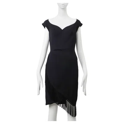 Pre-owned Mugler Thierry  S/s 1997 Hourglass Fringe Dress Fr38 In Black
