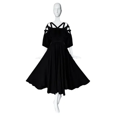 Pre-owned Mugler Thierry  Stunning Rare Archival Black Linen Goddess Dress Ss 1982