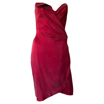 Pre-owned Mugler Thierry  Vintage 1990's Red Silk Corset Cocktail Dress W/ Belt