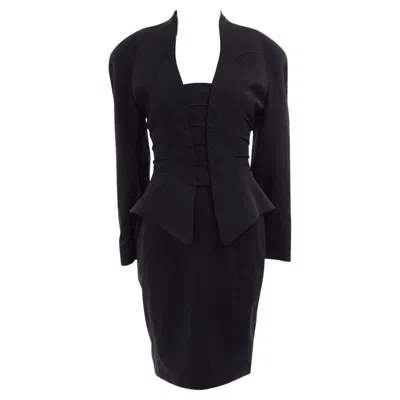 Pre-owned Mugler Thierry  Vintage 90s Black Peplum Jacket Skirt Suit