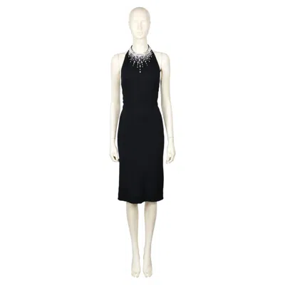 Pre-owned Mugler Thierry  Vintage Black Cocktail Dress With Crystal Embellished Neckline