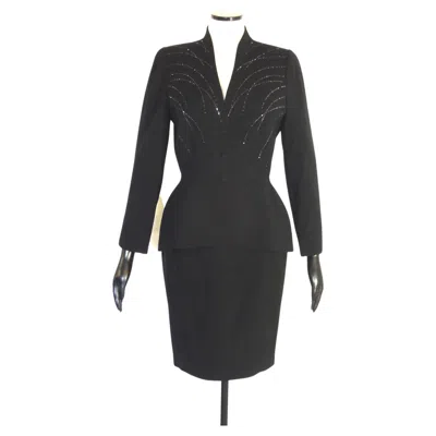Pre-owned Mugler Thierry  Vintage Black Embellished Skirt Suit
