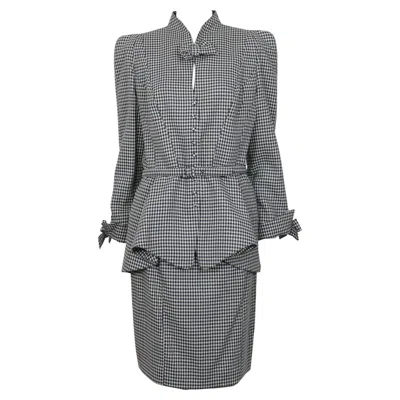 Pre-owned Mugler Thierry  Vintage Black Gingham Print Worsted Wool Skirt Suit