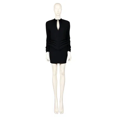 Pre-owned Mugler Thierry  Vintage Black Worsted Wool & Velvet "claw" Skirt Suit