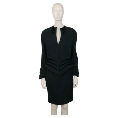 Pre-owned Mugler Thierry  Vintage Black Worsted Wool & Velvet "claw" Skirt Suit