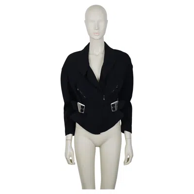 Pre-owned Mugler Thierry  Vintage Black Worsted Wool Peplum Jacket