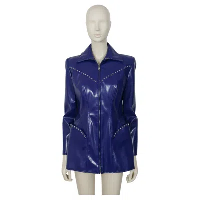 Pre-owned Mugler Thierry  Vintage Blue Rubber Like Stars Jacket