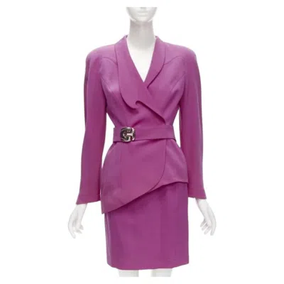 Pre-owned Mugler Thierry  Vintage Pink Space Age Curved Lapel Metal Buckle Blazer It9at S