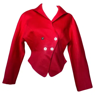 Pre-owned Mugler Thierry  Vintage Red Linen Jacket, Size 40, Excellent Condition