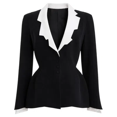 Pre-owned Mugler Thierry  Vintage S/s 1994 Black White Zigzag Sculptural Jacket