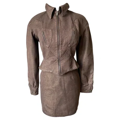 Pre-owned Mugler Thierry  Vintage Women's Brown Lurex Suit Jacket & Skirt Set