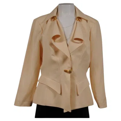 Pre-owned Mugler Thierry  Womens Vintage Blazer It 44 Cream Ruffled Wool Gold Hardware Y2k In White