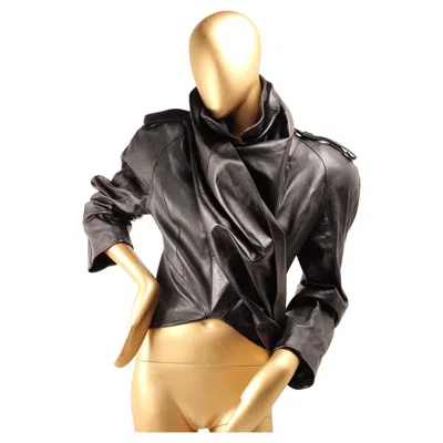 Pre-owned Mugler Thierry  X H&m Black Leather Cropped Jacket With Scarf - 2023