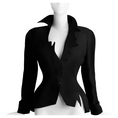 Pre-owned Mugler Thrilling Thierry  Les Infernales Fw1988/89 Black Dramatic Zigzag Jacket