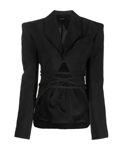Mugler Tie-fastening Split Blazer In Black